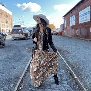 Floral Print Bell Sleeve Maxi Dress